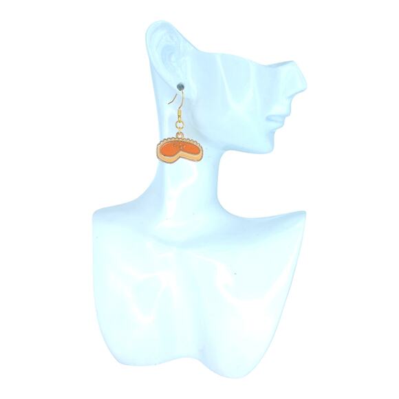 Pumpkin pie slice dangle earrings — lightweight fall Thanksgiving jewelry - Picture 4 of 4